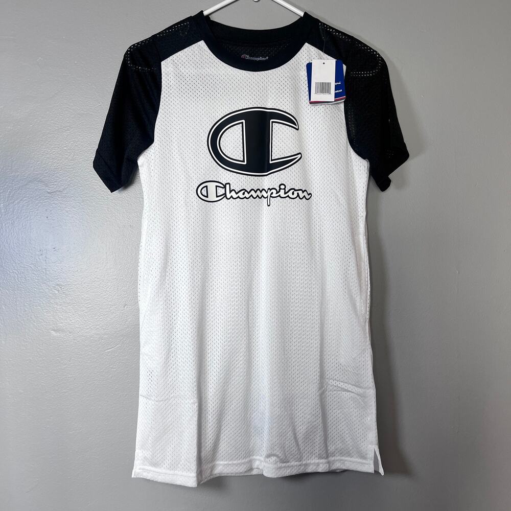 ✨Champion Kids Large L Mesh Jersey T-Shirt Black White Athletic Logo Tee NWT